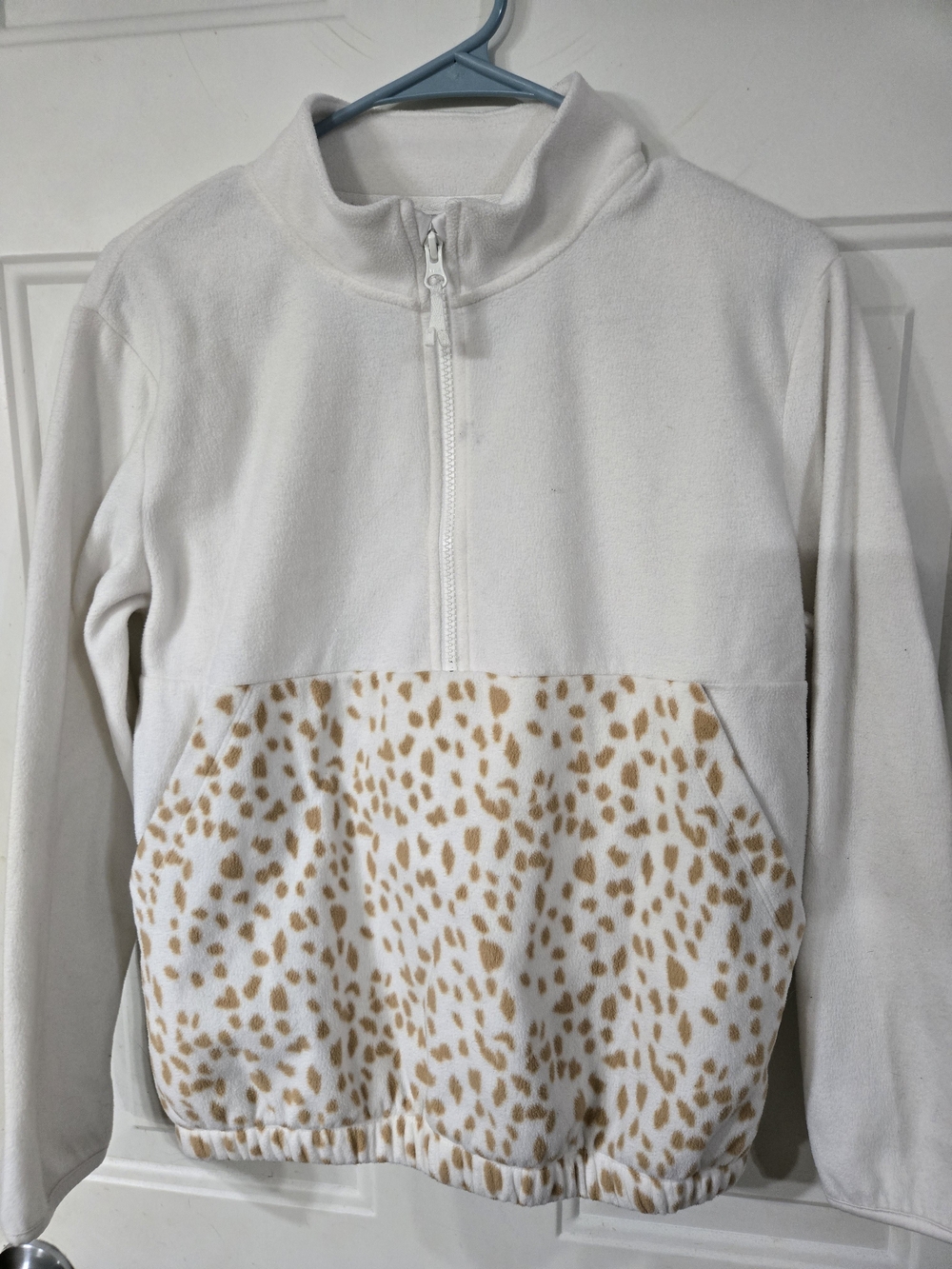 Kids White Half-Zip Fleece Pullover with Tan Spot Pocket